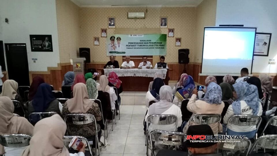 Sosialisasi pencegahan dan penurunan TBC tingkat Kecamatan Rancaekek tahun 2025 di Aula Kantor Kecamatan Rancaekek dengan peserta dari lintas sektor.