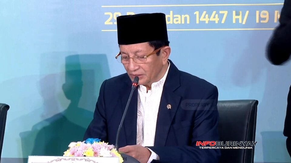 Menteri Agama Nasaruddin Umar menyampaikan hasil sidang isbat penetapan 1 Syawal 1447 H dalam konferensi pers di Jakarta