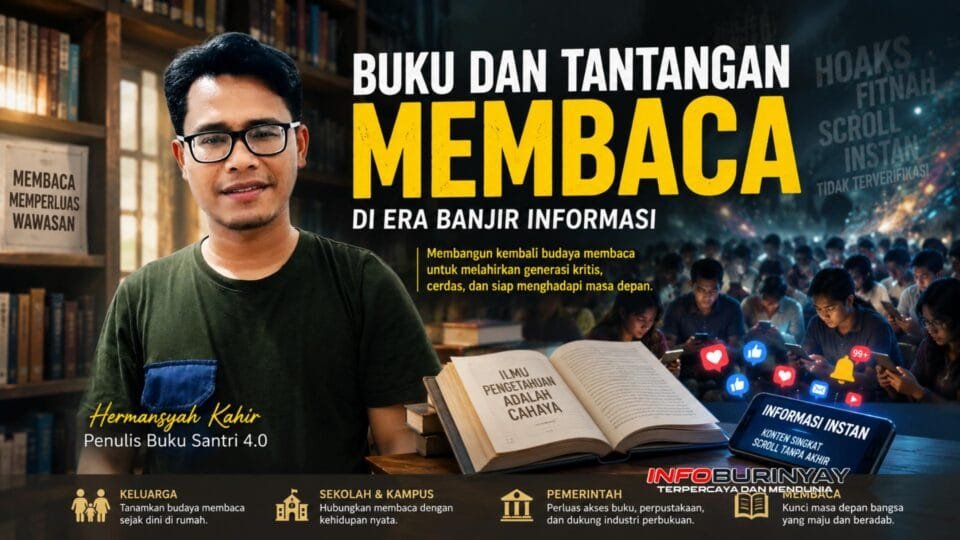 Hermansyah Kahir penulis buku Santri 4.0 dalam ilustrasi Hari Buku Nasional bertema tantangan budaya membaca di era banjir informasi digital.