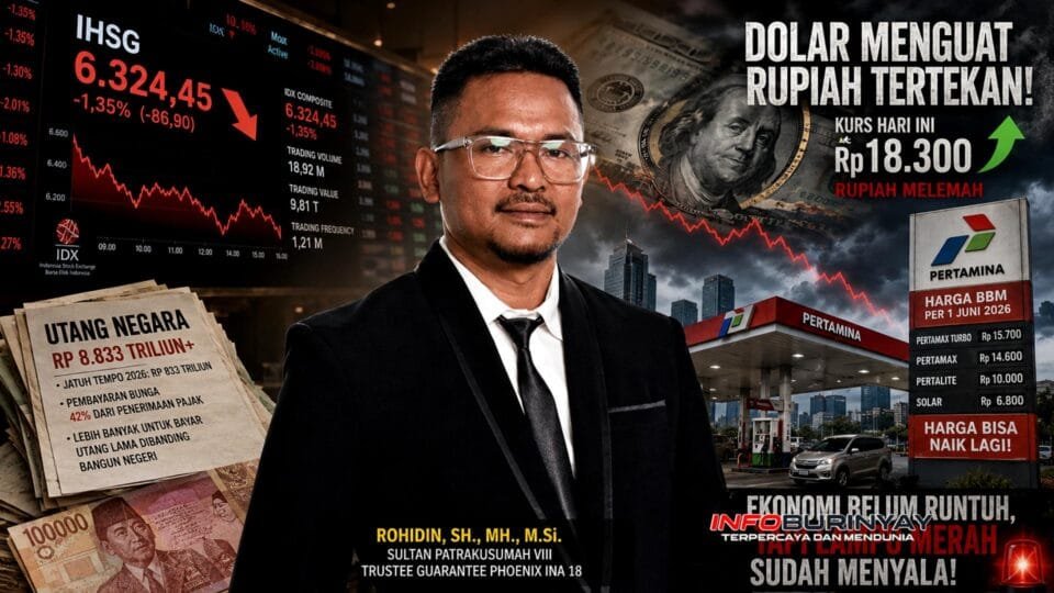 Rohidin SH MH MSi Sultan Patrakusumah VIII mengulas dampak penguatan dolar AS terhadap rupiah, utang negara, IHSG, dan potensi kenaikan harga BBM di Indonesia tahun 2026.