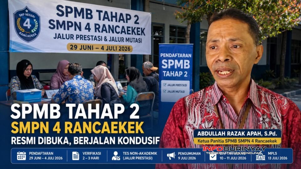 Ketua Panitia SPMB SMPN 4 Rancaekek Abdullah Razak Apah, S.Pd., memberikan keterangan terkait pelaksanaan SPMB Tahap 2 Tahun Ajaran 2026 di Kampus SMPN 4 Rancaekek, Kecamatan Rancaekek, Kabupaten Bandung.