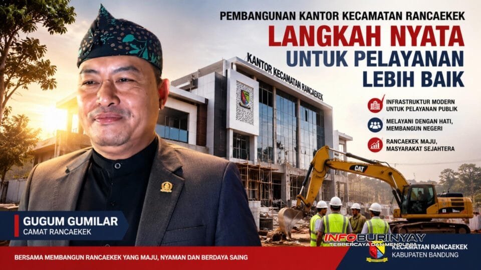 Camat Rancaekek Gugum Gumilar meninjau pembangunan Kantor Kecamatan Rancaekek yang didukung Pemerintah Kabupaten Bandung untuk meningkatkan kualitas pelayanan publik.