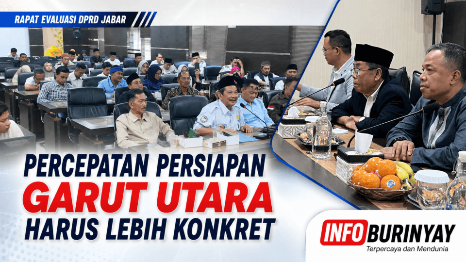 Rapat evaluasi DPRD Jawa Barat bersama Pemerintah Kabupaten Garut dan PM GATRA membahas percepatan persiapan Garut Utara menuju Daerah Otonom Baru melalui penyusunan RTRW, pembangunan infrastruktur, dan dokumen strategis.
