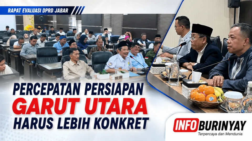 Rapat evaluasi DPRD Jawa Barat bersama Pemerintah Kabupaten Garut dan PM GATRA membahas percepatan persiapan Garut Utara menuju Daerah Otonom Baru melalui penyusunan RTRW, pembangunan infrastruktur, dan dokumen strategis.