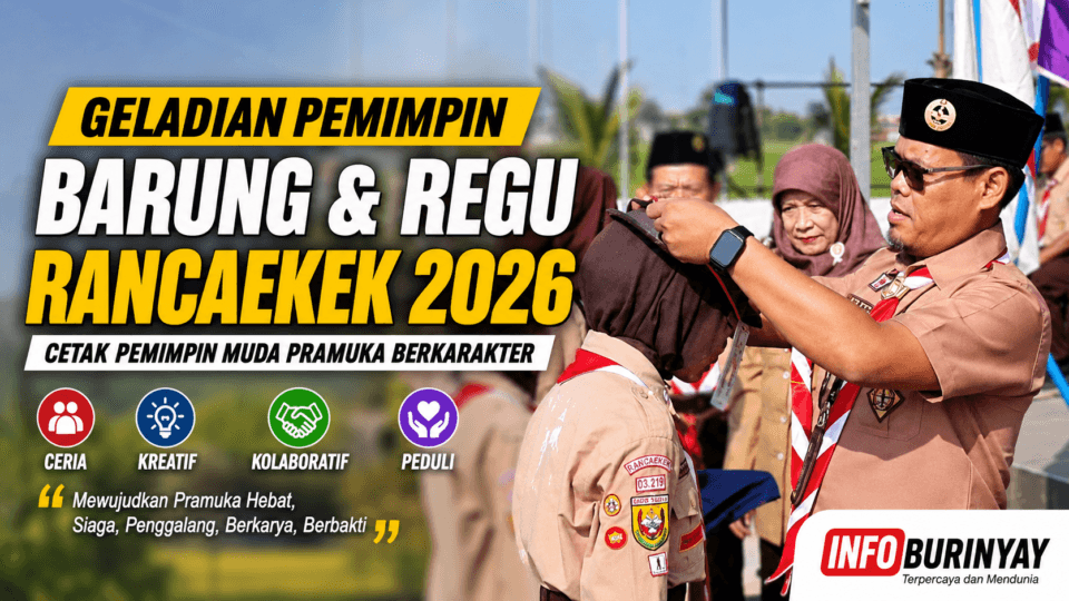 Ketua Kwaran Gerakan Pramuka Kecamatan Rancaekek, Asep Nandang Iskandar, S.Pd., menyematkan tanda peserta saat pembukaan Geladian Pemimpin Barung dan Geladian Pemimpin Regu 2026 di Kampus SMP-SMK Skye Digipreneur, Kabupaten Bandung.