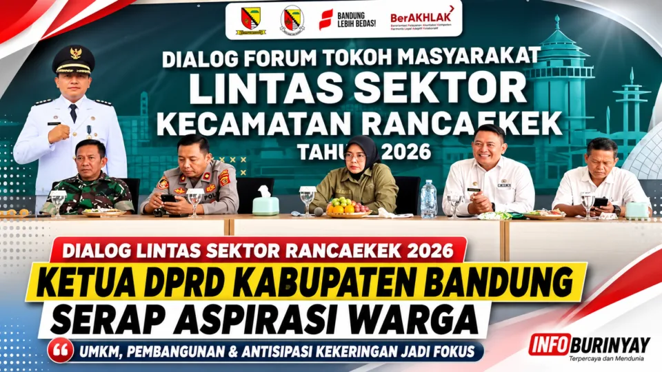 Ketua DPRD Kabupaten Bandung Hj. Renie Rahayu Fauzi menghadiri Dialog Forum Tokoh Masyarakat Lintas Sektor Kecamatan Rancaekek Tahun 2026 bersama Forkopimcam, tokoh masyarakat, dan pelaku UMKM untuk menyerap aspirasi warga.