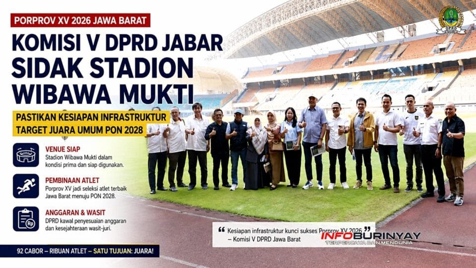 Anggota Komisi V DPRD Jawa Barat meninjau kesiapan Stadion Wibawa Mukti di Kabupaten Bekasi untuk memastikan venue siap menggelar Porprov XV Jawa Barat 2026 menuju PON 2028.