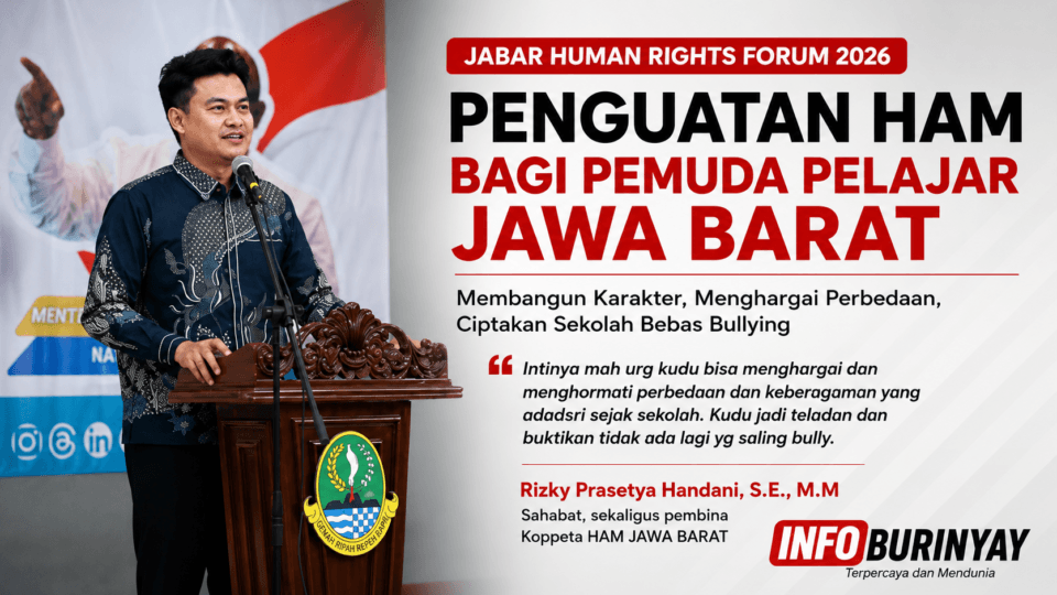Rizky Prasetya Handani, S.E., M.M. menyampaikan materi penguatan Hak Asasi Manusia pada Jabar Human Rights Forum 2026 usai pengukuhan Pengurus KOPPETA HAM Jawa Barat di Aula Ki Hadjar Dewantara, Dinas Pendidikan Provinsi Jawa Barat, Bandung.