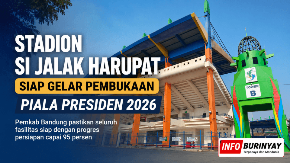 Stadion Si Jalak Harupat Kabupaten Bandung siap menjadi venue pembukaan Piala Presiden 2026 dengan progres persiapan mencapai 95 persen sesuai hasil peninjauan Pemkab Bandung.