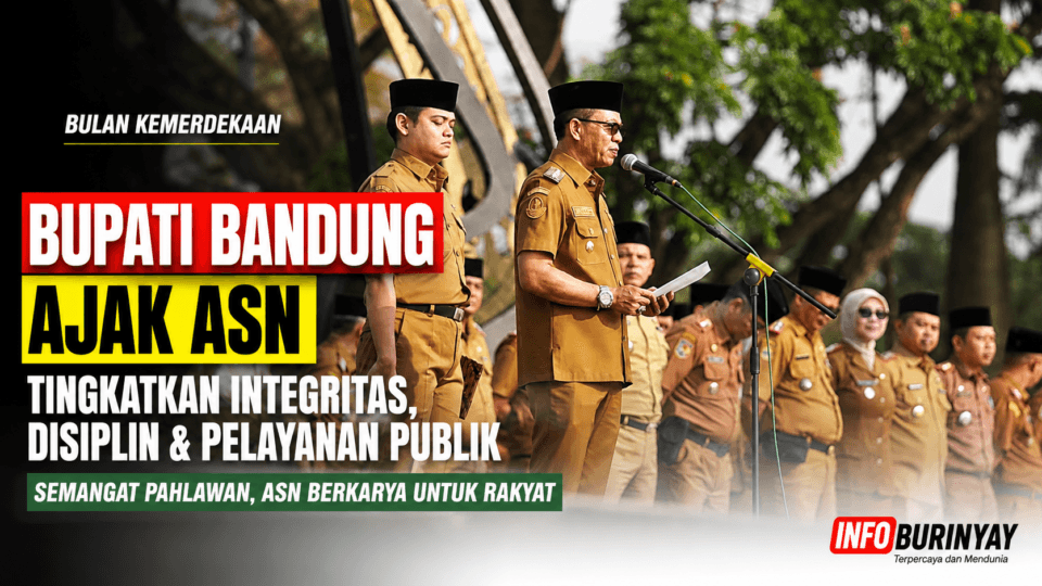 Bupati Bandung Dadang Supriatna memimpin Apel Pagi ASN Agustus 2026 dan mengajak seluruh ASN meningkatkan integritas, disiplin, profesionalisme, serta pelayanan publik menjelang peringatan HUT ke-81 Kemerdekaan RI.