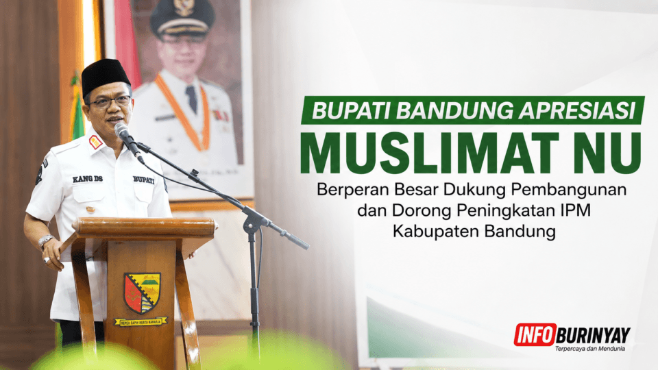 Bupati Bandung Dadang Supriatna memberikan sambutan pada Pelantikan dan Rapat Kerja Muslimat NU Kabupaten Bandung 2026-2031 serta mengapresiasi kontribusi organisasi dalam meningkatkan kualitas SDM dan IPM Kabupaten Bandung.