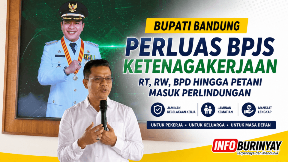 Bupati Bandung Dadang Supriatna memberikan sambutan dalam sosialisasi BPJS Ketenagakerjaan bersama Komisi IX DPR RI di Bojongsoang, Kabupaten Bandung, guna memperluas perlindungan bagi RT, RW, BPD, perangkat desa, kader PKK, dan petani.