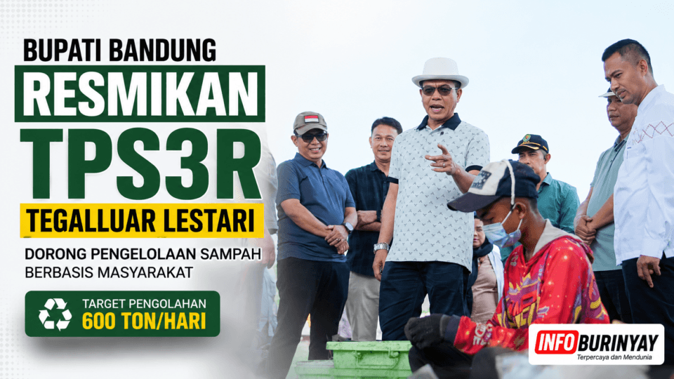Bupati Bandung Dadang Supriatna meresmikan TPS3R Tegalluar Lestari di Desa Tegalluar, Bojongsoang, untuk memperkuat pengelolaan sampah berbasis masyarakat dengan target kapasitas hingga 600 ton per hari di Kabupaten Bandung.