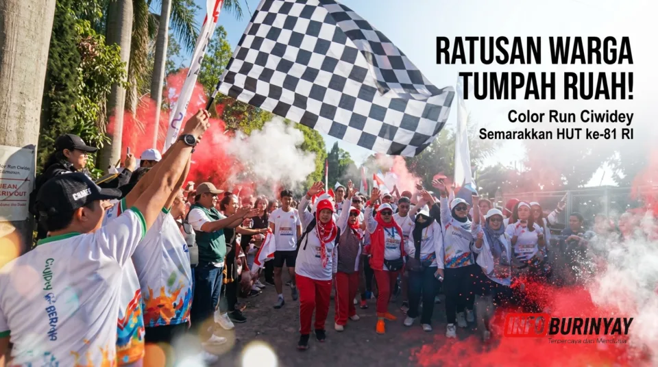 Ratusan warga mengikuti Color Run Ciwidey Berjaya dengan serbuk warna-warni untuk memeriahkan HUT ke-81 Kemerdekaan RI.