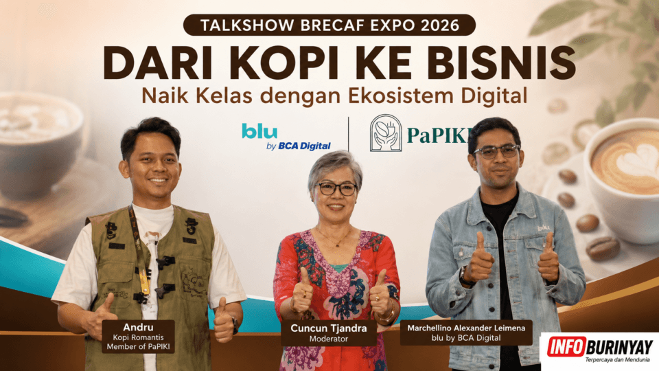 Andru Kopi Romantis, Cuncun Tjandra dan Marchellino Alexander Leimena dalam talkshow PaPIKI bersama blu by BCA Digital di Brecaf Expo 2026 Bandung