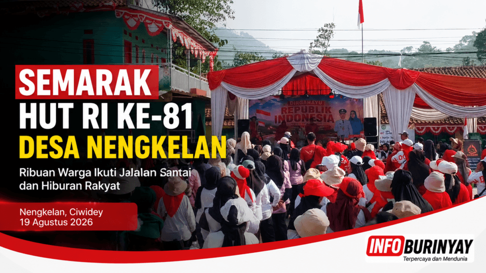 Ribuan warga Desa Nengkelan antusias mengikuti jalan santai dan hiburan rakyat dalam Semarak HUT RI ke-81 di Ciwidey, Kabupaten Bandung.