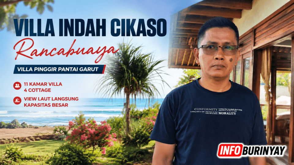 Villa Indah Cikaso Rancabuaya dengan view laut langsung dan Manager Jajang Somantri