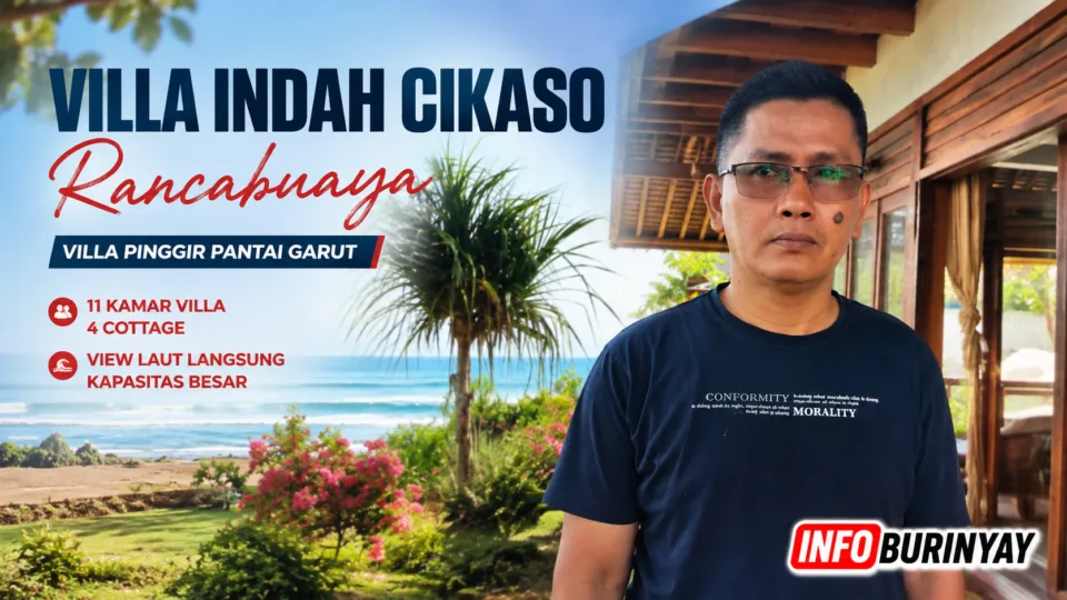 Villa Indah Cikaso Rancabuaya dengan view laut langsung dan Manager Jajang Somantri