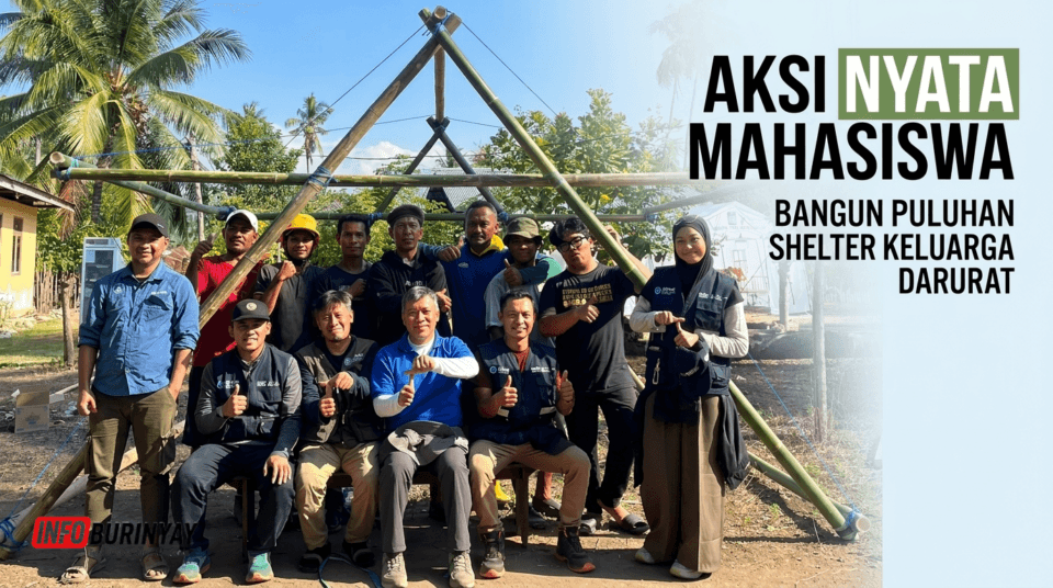 Mahasiswa ITB dalam gerakan ITB Peduli NTT berpose di depan shelter warga terdampak gempa