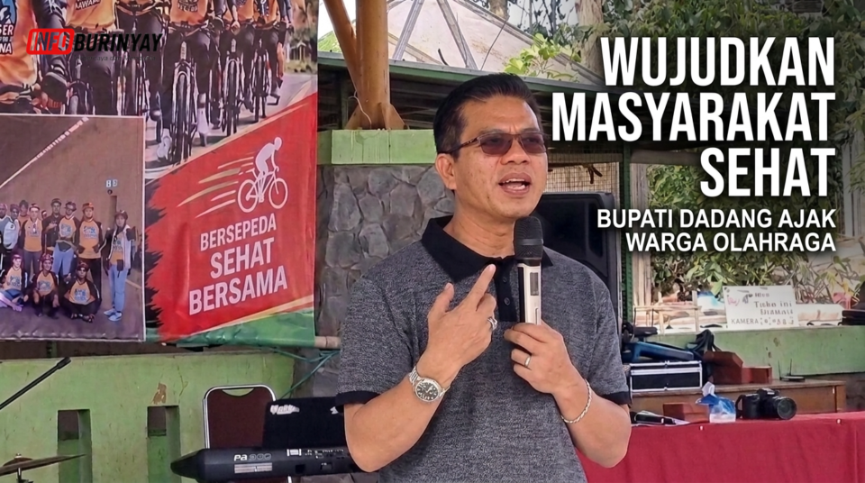 Bupati Bandung Dadang Supriatna saat memberikan sambutan HUT ke-5 GOSEKA dalam kegiatan Fun Bike di Rancaekek.