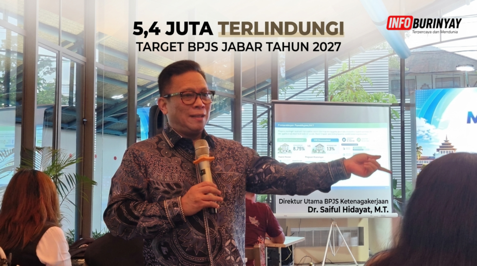 Direktur Utama BPJS Ketenagakerjaan Saiful Hidayat saat bertemu wartawan di Bandung membahas perlindungan 5,4 juta pekerja rentan pada 2027.